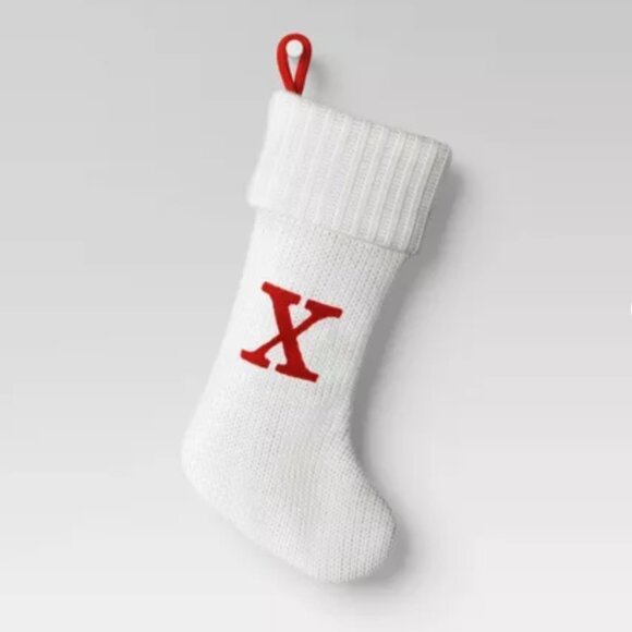 Knit Monogram Christmas Stocking - White - Letter X - Picture 1 of 5